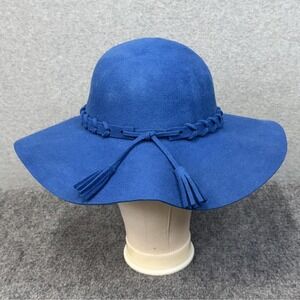 Magid‎ Hats Hat Sun Womens Size 7 Blue Wool Felt Wide Brim Floppy Tasseled Derby